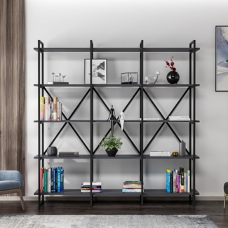 Hanah Home Stylish Wall-Mounted Bookshelf, Black & Anthracite, 180 x 34 x 180 cm | 100% Melamine Coated Particle Board, 18 mm Thick | Space-Saving Design with Numerous Shelves