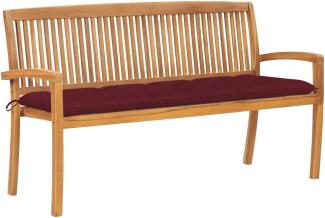 Gartenbank 159 cm Teak mit Auflage Weinrot