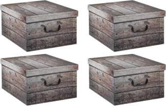 Home4You Aufbewahrungsbox 4er Set, B 51 cm x T 37 cm, mit Deckel, Grau, recyceltes Karton, Holzoptik