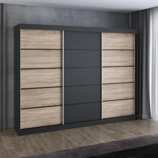 Schwebetrenschrank MES 2-trig Schrank 200 cm (mit Spiegel) Farbe: Schwarz , sonoma