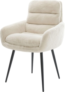 Esszimmerstuhl Abelia-Flex mit Armlehnen Plüsch Creme-Weiß 4-Fuß konisch Schwarz