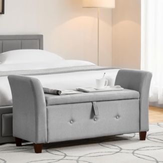 Vida Designs Seville Ottomane mit Stauraum, Stofftruhe mit Deckel, Sitz, Hocker, Fensterbank, Truhe, Spielzeug-Aufbewahrungsbox, Fußhocker, hellgraues Leinen, 45D x 120W x 60H cm