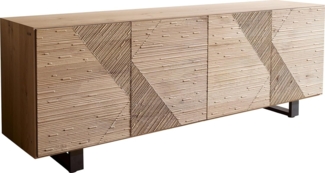 Sideboard Tereos 200 cm Eiche Natur 3D Effekt 4 Türen Kufe Metall Schwarz
