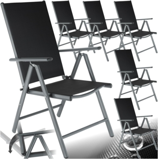 tectake® Aluminium Gartenstuhl 6er Set, Klappstuhl mit 7-facher Neigungsverstellung und hoher Rückenlehne, Gartenmöbel Set mit 6 Stühlen, klappbar, ideal für Garten, Terrasse und Balkon - anthrazit