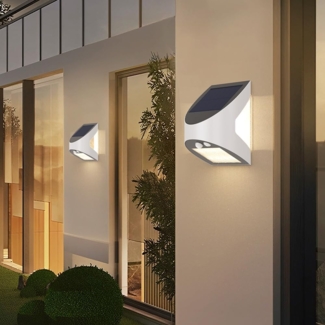 Solar LED Wandleuchte 3W 6500K Außenleuchte mit Bewegungssensor Dämmerungssensor