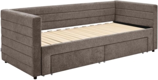 Vente-unique 'CAMITY' Ausziehbett mit ausziehbarem Lattenrost & Schubladen, Strukturstoff, Taupe, 2x 80 x 200 cm