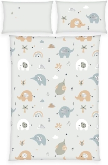 Herding Flanell Baby Kinder Bettwäsche Elephants Elefanten blau 100x135 cm