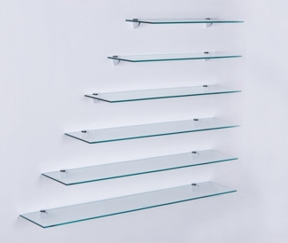 Euro Tische Glas Wandregal Klarglas, Glas Regal für Badezimmer, Klarglas Duschregal mit 6mm ESG Sicherheitsglas and Metallhaltern Montiert, Verschiedene Größen (80 cm)