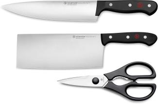 Wüsthof Messersatz 3-teilig, Gourmet (1125060301), inkl. Kochmesser, Chinesisches Kochmesser und Küchenschere, Edelstahl, für Spülmaschine, Messer Set