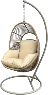 riess-ambiente Hängesessel AIR ROPE beige / greige - inkl. Kissen, In- & Outdoor, mit Gestell (Einzelartikel, 1-St), Geflecht-Hängestuhl - ideal für Balkon, Terrasse, Garten & Wohnbereich