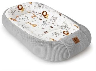 Babynestchen Neugeborene – Nestchen Baby aus Waffel Baumwolle & Baumwollstoff – Babynest für Babybett & Kinderbett – Baby Kokon Tragbar – OEKO-TEX zertifiziert – Zubehör für Babybett - ZOO und Grau