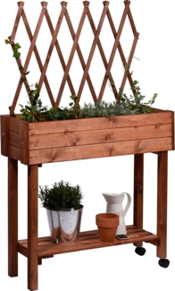 dobar® 58187e rollbares Hochbeet mit Rankgitter | Pflanzkasten auf Rollen | Blumenbeet aus Massiv-Holz | Schmales Kräuterbeet für Garten/Terrasse/Balkon | 79 x 28,5 x 130 cm | Braun