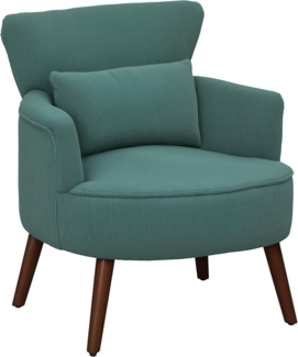 HOMCOM Sessel mit Rückenlehne, abgerundeten Armlehnen, Kordoptik, Holzbeine (Loungesessel, 1-St, Einzelsessel), für Schlafzimmer, Wohnzimmer, bis 120 kg, Dunkelgrün