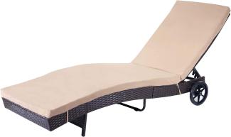 Sonnenliege HWC-D80, Gartenliege Relaxliege Liege, Poly-Rattan ~ braun, Kissen beige