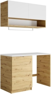 Vente-unique - Waschküchenmöbel für Waschmaschine mit Arbeitsplatte - 122 cm - Weiß & Holzfarben hell - NATAJI