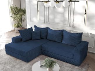 Ecksofa Couchgarnitur Sofa OSKAR in Stoff Tilia Dunkelblau Ottomane Links