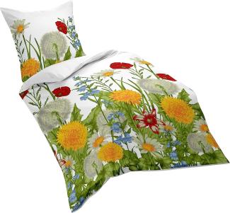 Fleuresse Mako-Satin Bettwäsche Milano Wildblumenwiese weiß | 135x200 cm + 80x80 cm