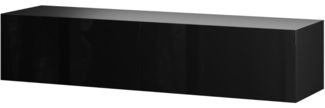 Planetmöbel TV Board 160 cm Schwarz, TV Schrank mit 2 Klappen als Stauraum, Lowboard hängend oder stehend, Sideboard Wohnzimmer