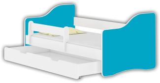 Jugendbett Kinderbett mit einer Schublade mit Rausfallschutz und Matratze Weiß ACMA HAPPY 140x70 160x80 180x80 (Blau, 140x70 cm + Schublade)