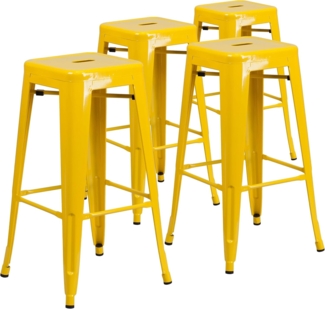 Flash Furniture Lily Barhocker mit quadratischer Sitzfläche, 76,2 cm hoch, rückenfrei, Metall, für drinnen und draußen, Gelb, 4 Stück