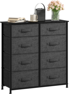 DWVO Kommode mit 8 Schubladen, langlebiger Stoff, Robustes Metallgestell, modern und funktional, ideal für Schlafzimmer, Wohnzimmer, Flur, Kinderzimmer, dunkelgrau w/Stoff-Griffen
