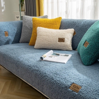 LINGKY Samt Sofabezug 1 2 3 4 Sitzer, L Form Sofaüberwurfe, Ecksofa Sofa überzug Pets Dog Couch überzug Anti-rutsch Sofaschutz, Ultra Weicher Sofaschoner (Blau,90x70 cm/Rechteckig)