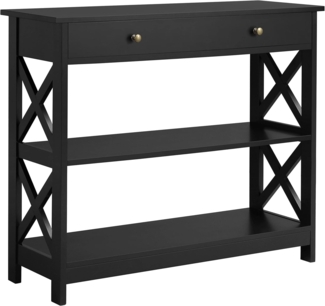Yaheetech Konsolentisch, Flurtisch mit Schublade und 2-stufigen Ablagefächern, Beistelltisch Holz, Sofatisch mit stabilem X-Rahmen, für Eingang, Flur, Wohnzimmer, 100 x 30 x 80 cm, Schwarz