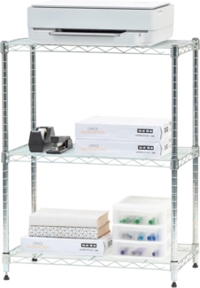 Iris Ohyama, Schwerlastregal, Aufbewahrungsmöbel aus Metall, Metallregal mit 3 Ebenen, Steckbar, höhenverstellbar, Küche, Garage, Büro - Metal Rack MR-NS3 - Silber