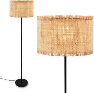 BRILONER - Stehlampe mit Strohschirm, Ein/Aus Fußtaster, E27, max. 10W, Boho, aesthetic, Stehleuchte, Leselampe, Wohnzimmerlampe, Standleuchte, Dekolampe, 40x161 cm (DxH), Natur