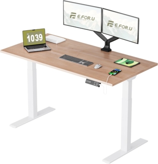 E.For.U® Höhenverstellbarer Schreibtisch 160x80 cm, 2 Motoren, Stabiler Schreibtisch Höhenverstellbar Elektrisch mit 2-Fach-Teleskop, 4 Memory-Steuerung, mit Tischplatte (Weiß + Nussbaum)