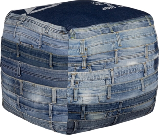 Quadratischer Sitzhocker Blau 45 x 45 x 45 cm aus Jeans mit Baumwolle Füllung WOMO-Design