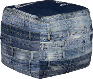 Quadratischer Sitzhocker Blau 45 x 45 x 45 cm aus Jeans mit Baumwolle Füllung WOMO-Design