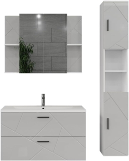 Badmöbel-Set Irma Weiß/Weiß Hochglanz 4 Teile Vicco