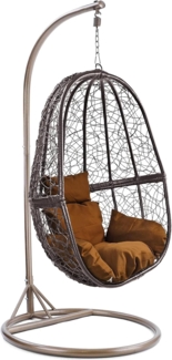 Luxus Hängesessel Fun XL Polyrattan Korb Braun Gestell Braun Kissen Braun