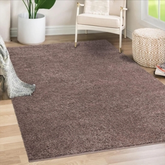 Teppich Läufer Hochflor Shaggy - 100x200cm Läufer - Braun Einfarbig Wohnzimmer Uni Flauschig Modern Boho Deko Teppiche Weich Schlafzimmer