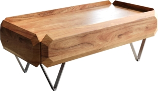 Couchtisch Kiano 100x50 cm Akazie Natur 2 Schübe V-Fuß Edelstahl
