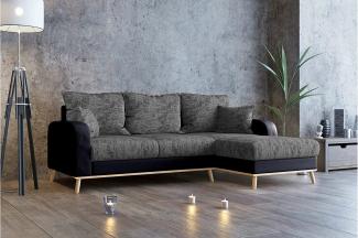 Stylefy Ontario Ecksofa Strukturstoff BERLIN Kunstleder MADRYT Grau Schwarz Rechts