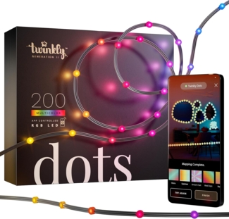 Twinkly Dots 10m, Flexibler RGB-LED-Streifen, für Drinnen und Draußen, Kompatibel mit Home Kit, Alexa LED und Google Home, IP44, Über 16 Mio. Farben, App-Steuerung, Schwarzes Kabel, 200 LED-Lichter