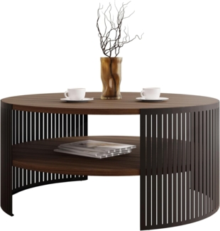 Couchtisch Fahugin, Beine und Seiten aus Stahl (Farbe: Schwarz / Nuss Franklin Tobacco)
