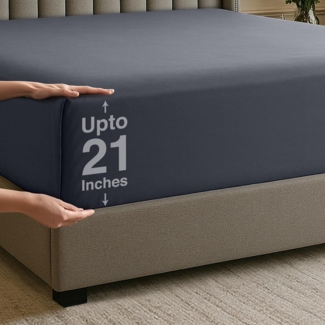 Utopia Bedding Spannbetttuch für Kingsize-Betten, extra Tiefe Taschen, Taschenhöhe 53 cm, weiche Mikrofaser, schrumpf- und farbecht, pflegeleicht, nur 1 Spannbetttuch (grau)