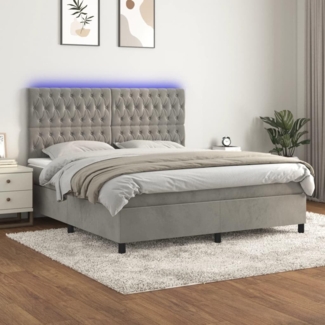 vidaXL Boxspringbett mit Matratze & LED Hellgrau 160x200 cm Samt 3136311