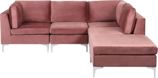 Sofa mit Ottomane EVJA Samtstoff Rosa Linksseitig