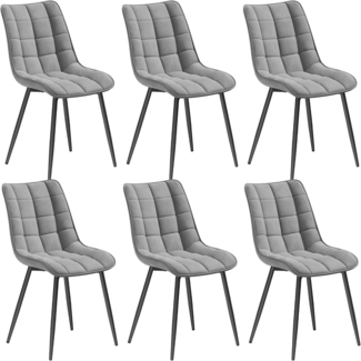 WOLTU 6 x Esszimmerstühle 6er Set Esszimmerstuhl Küchenstuhl Polsterstuhl Design Stuhl mit Rückenlehne, mit Sitzfläche aus Samt, Gestell aus Metall, Hellgrau, BH142hgr-6