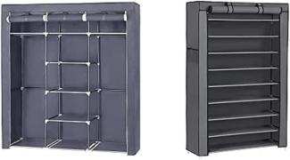 Songmics Kleiderschrank, Faltschrank, Stoffschrank, Faltbare Garderobe mit 2 Kleiderstange, 175 x 150 x 45 cm, grau RYG12G Schuhregal mit 10 Ebenen, Flur, 88 x 28 x 160 cm, grau RXJ36G