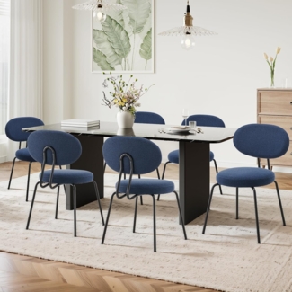 COLAMY Polsterstühle für das Esszimmer, 6er Set, Moderne Küchenstühle mit Rückenlehne, Kleine runde Metallseitenstühle mit gekrümmter Rückenlehne für Esszimmer, Küche, Restaurant, Blau