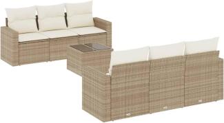 vidaXL 7-tlg. Garten-Sofagarnitur mit Kissen Beige Poly Rattan 3251045