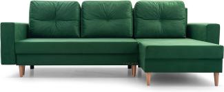 Ecksofa mit Schlaffunktion und Bettkasten Ottomane Links als auch rechts montierbar Couch für Wohnzimmer, Schlafsofa Sofagarnitur Sofa Eckcouch L-Form 232 x 137 x 84 cm Carl Dunkelgrün grün Flaschengrün