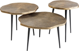 riess-ambiente Beistelltisch ORGANIC Ø60/Ø50/Ø40cm antik messing / schwarz (Set, 3-St), Wohnzimmer · Metall · rund · Baumstamm-Design · handmade