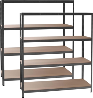 Wiltec Set 2X Schwerlastregal 160 x 60 x 180 cm, 175kg/Ablage, Steckregal schwarz aus Stahl, Lastenregal mit 4 Ablagen, Werkstattregal