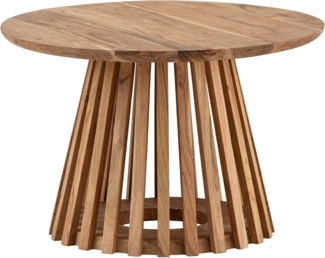 Couchtisch Akazie Massivholz Rund 60x60x40cm Hellbraun Gittergestell Modern